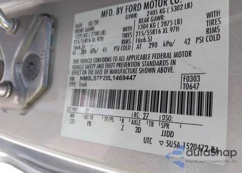 2020 Ford Transit Connect Xlt Cargo Van из США, поврежденный, VIN NM0LS7F20L1469447